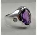 Natural Amethyst Gemstone with 925 Sterling Silver Ring For Men's. 