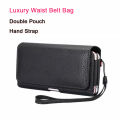 Leather Wallet Strap Dual Pouch 2 Phone Holder Belt Clip Case For iPhone 15 Pro Max Samsung Xiaomi Huawei Men Waist Bag Holster. 