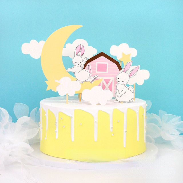 JIUshop Rabbit Cake Toppers Girls Happy Birthday Party Decorations ...