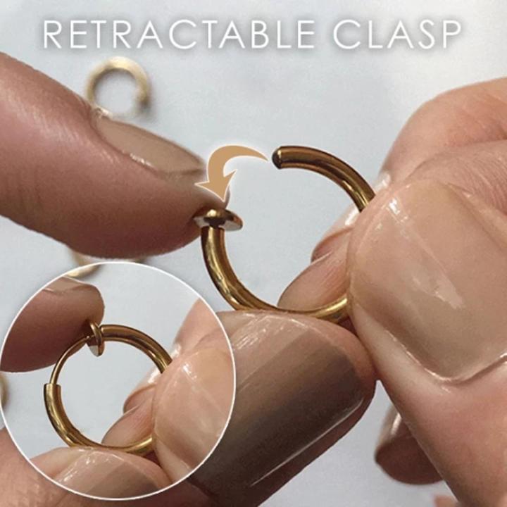 1Pair Retractable Earrings No Need Piercing Men Women Classic Hip-hop Hoop Earrings Kolczyki Jewelry