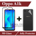 Oppo A1k Full Black 9D|5D|6D|10D|11D|21D Tempered Glass Screen Protector Full Glue Edge To Edge + Back Jelly Protector Clear Soft Film Protector Hydrogel Film Protection For Oppo A1k. 