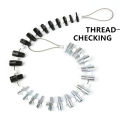 Thread Tester Bolt Nut Screw Thread Checking Checker Inspection Tool (Inch and Metric) 6-32 1/2-20 M12-1.75 M4-0.7 Wire cable with loop. 