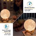 3D Moon Lamp by Mind-glowing - Cool Night Light (4.7 inch), 16 Dimmable LED Colors, Wooden Stand, Remote & Touch Control - Unique Birthday Gift Baby Nursery Decor. 