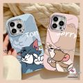 Fashion Brand Disney Lovely Cat Mouse Tom Jerry Cartoon Couples Phone Case Compatible for IPhone 15 11 14 13 12 Pro Max XR X 7 8 Plus XS Max Creative Luxury Electroplate Metal Lens Soft Cover. 