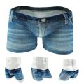 Men Comfortable Breathable Big Pouch Sports Ice Silk 3D Denim Printed Shorts Jean Underwear Boxer Briefs. 