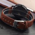 Meibo Original wood grain PU leather strap casual ladies watch retro digital male and female student quartz watch brown. 