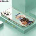 Jizetin (Free Lanyard) for Realme C35 / Narzo 50A Prime Back Cover Girl In Hat Luxury 6D Plating Case Side Pattern Soft Silicone Square Mobile Phone Cases. 