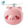 Fan Cartoon Pig Lightweight Portable Office Summer LED Light USB Fan Handheld Rechargeable Cooling Makeup Mirror. 