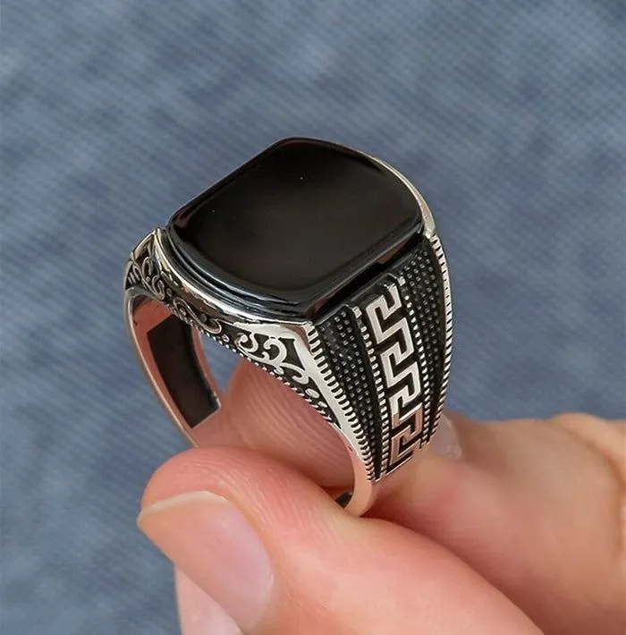 Italian Rings Men Turkish Style Italian Ring for Men – Bold Black Stone Design for Boys ...