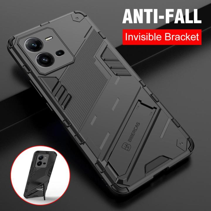 Relaxtoo For Vivo V25e 4G Punk Phone Case Hard Shockproof TPU Back Cover Metallic Stylish Shockproof Phone Safety Case With Holder