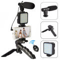 AY49 Vlogging Video Making Kit for Smartphone & Camera – Complete Studio Setup with Microphone, LED Fill Light, Mini Tripod & Remote Control. 