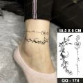 【Good-Love Store】Waterproof Tattoo Ankle Flower Garland Branch Lettering Fake Black Tatoo Leg Wrist Hand Men Women Tatt. 