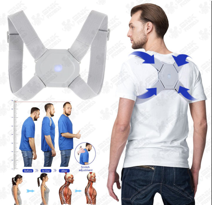 Smart Posture Corrector Vibration Belt USB Rechargeable Intelligent Vibration Induction Sensor Reminder High Elasticity Adjustable Upper Back Shoulder Lumbar Waist Support Belt SPINE CORRECTION for Children and Adult​