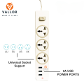 VALLOR™ Smart Universal Premium Portable Extension Board 3 Power Socket + Usb Ports Plug For Electronics Mobile Charging With 1.8 Meter Heavy Duty Copper Wire - White. 