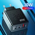 30W USB+2PD Type-c Mobile Phone Charger 5V 2.4A Fast Charging Adapter Multi Port US/EU/UK Plug Travel Charger For i-Phone Micro Tablet. 
