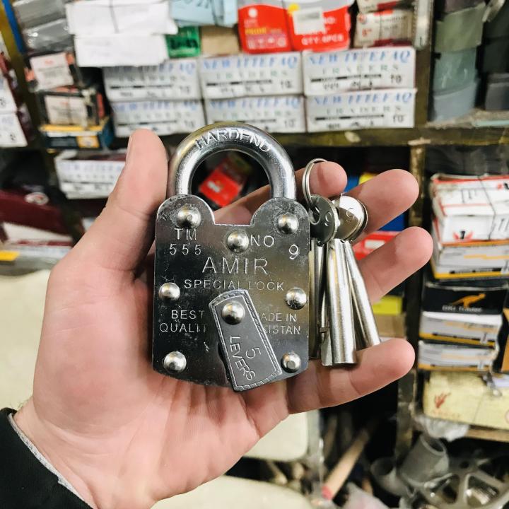 Heavy Duty Padlock with Iron Plates, Desi Locks Brass Lever Gate & Door ...