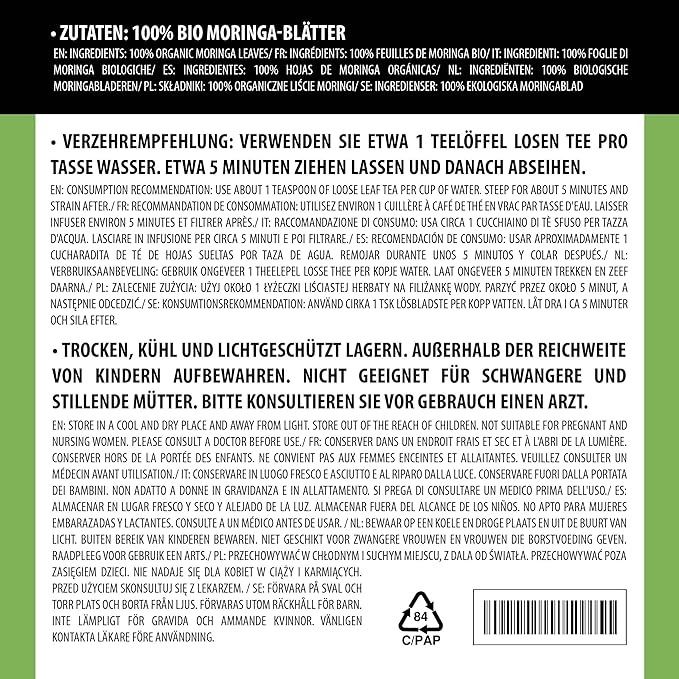 Alpi Nature Bio Moringa Bladeren Gedroogd 500g - 100% Natuurlijk, Biologisch, Zonder Additieven, Voor Thee Of Smoothies