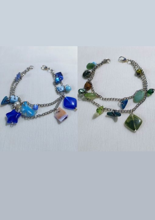 Bracelets of Double Chains, Charms, Beads | Elegant Bracelet With Extension | Unique Fashion Accessories | Beautiful and Lightweight Jewelry