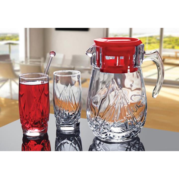 Set of 6 Arena Water Glasses and 1 Jug Transparent Glass Set of 7