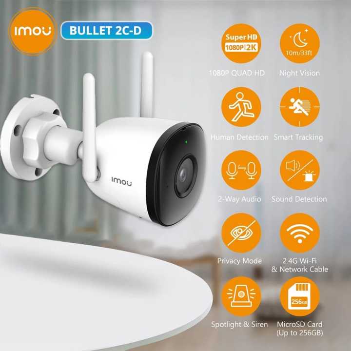 DAHUA IMOU BULLET 2C-D 2MP IP OUTDOOR WIFI CCTV SECURITY CAMERA IP67 Weatherproof with AIHuman Detection