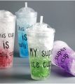 Attractive Acrylic Frosty Mason Jar Ice Cup with Straw and Lid Freezing Gel for Juice 350 ML. 