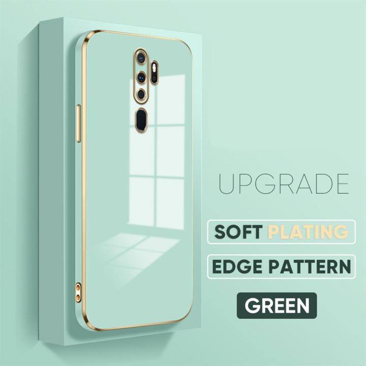 TA for OPPO A5 2020 / A9 2020 Back Cover + Free Lanyard Colour Luxury 6D Plating Case Side Pattern Soft Silicone Square Phone Cases