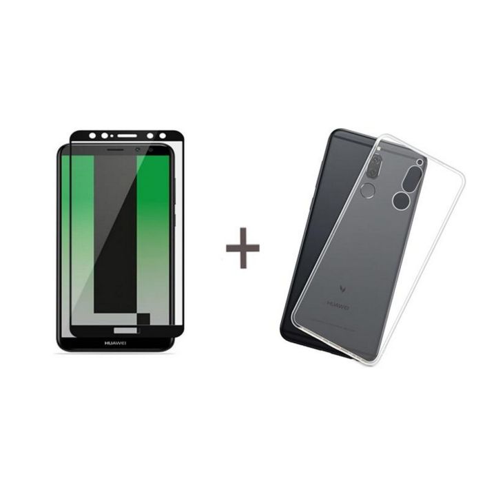 Huawei Mate 10 Lite Full Black 9D|5D|6D|10D|11D|21D Tempered Glass Screen Protector Full Glue Edge To Edge + Back Cover Transparent Soft Silicone Crystal Clear Case Cover For Huawei Mate 10 Lite