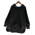 Women Hoodie Long Sleeve Pure Color Ribbed Cuff Sweatshirt. 