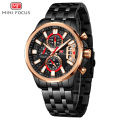 Mini Focus Black Dial Black Luminous Steel Strap Chronograph Watch for Men- MF0352G-04. 