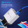 Qualcomm QC 3.0 Fast Charger With Triple USB 3 Port 3A 18W Quick Charge For All Brands / For Samsung / Iphone / HTC / Infinix / Xiaomi / Oppo / Huawei / Nokia / Lenovo - White. 