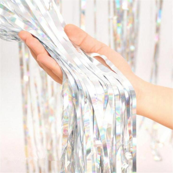 Silver Metallic shiny Foil Fringe Curtains (6 Feet Height 4 Feet width) Backdrop Tinsel Foil Curtain Perfect for Anniversary, Weddings, Happy Birthday, Welcome Party, Room, Door Windows Wall Decoration Curtains