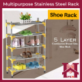 5 Layers High Quality Multipurpose & Multiuse Stainless Steel Rack Usage as Shoes Rack, Kitchen Rack, Bathroom Rack and more. 