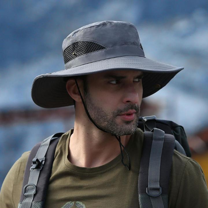 New Fashion Summer Bucket Hat Cowboy Men Outdoor Fishing Hiking Beach Hats Mesh Breathable Anti UV Sun Cap Large Wide Brim 60CM