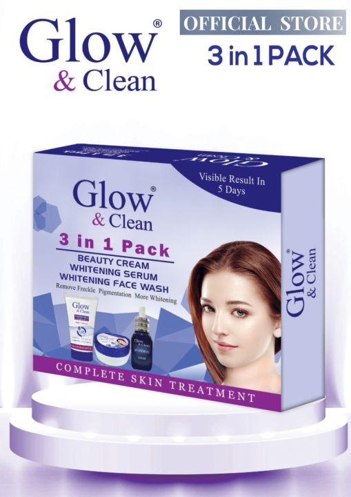 Glow and Clean Beauty Cream, Face Wash, Serums 3 in 1 Pack