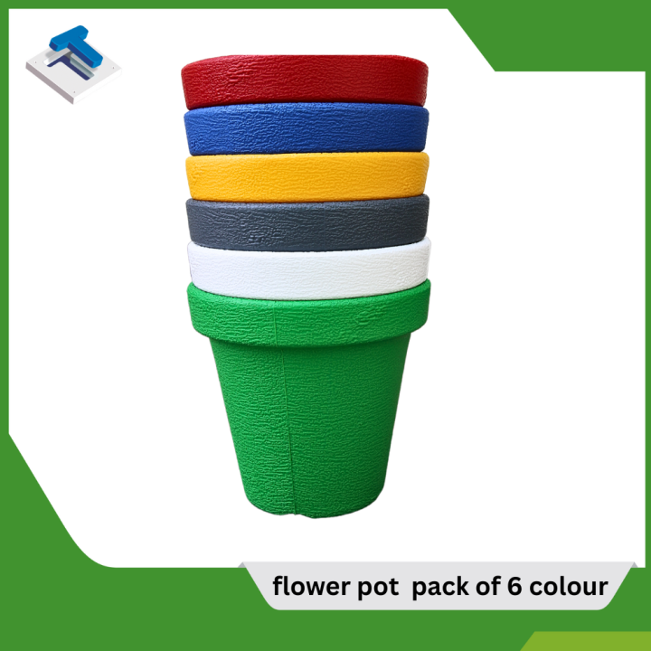 16 Inch Flower Pots Deal | Pack of 6 | HDPE Plastic | Plastic Gamla for Indoor & Outdoor Gardening | Plant Pots for Home, Balcony, Lawn & Office Use | Available in 6 Colours Green, Blue, White, Yellow, Red & Grey.