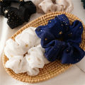 1Pcs Star Print Chiffon Large Intestine Hair Rope For Headdress Girls/Elastic Hair Ties/Rope Ponytail Holder White. 