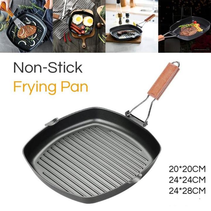 Griddle Pan, 20/24/28cm Iron Steak Frying Pan Square Grill Pan | Enamel Induction, Non-stick, Foldable, Easy Clean for Gas/Induction and Electric Hobs BBQ