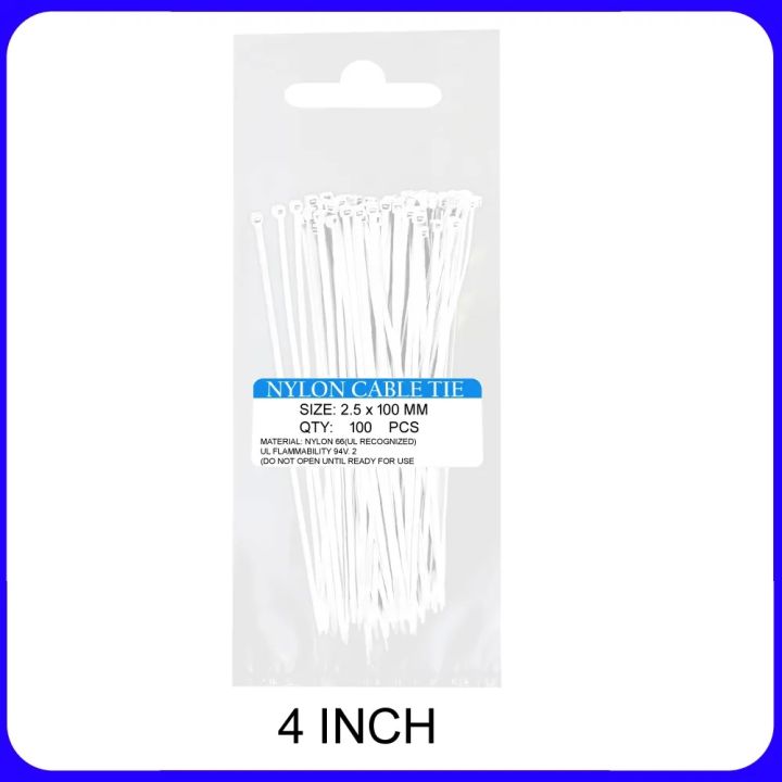 100pcs Nylon Cable Tie 4 inch 2.5 x 100mm White Color Self-locking Plastic Wire Zip Tie