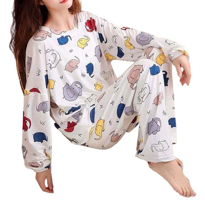Female Pajamas Colorful Female Soft Pajama Top with Long Pants