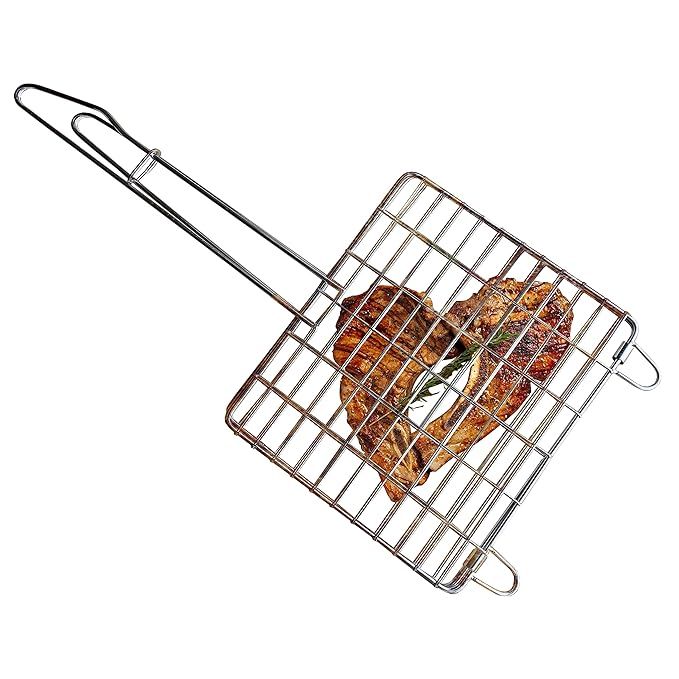 High Standard Stainless Steel BBQ Grill Basket - Portable Chef's Choice for Grilling Kebabs, Chicken, Vegetables, Fish, and Shrimp - Includes Bonus Grill Mat