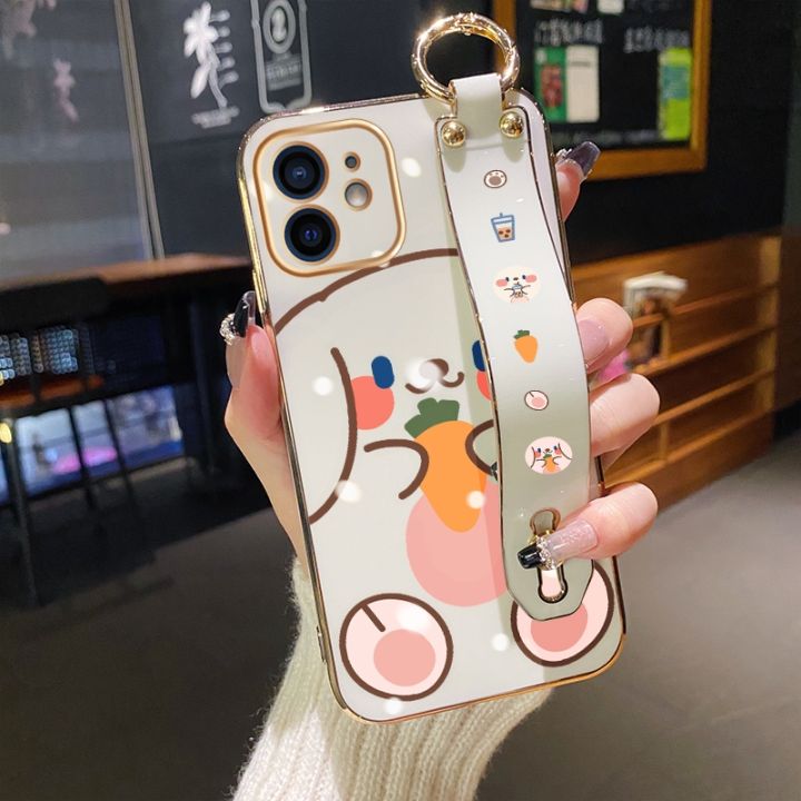 chenyyka%20For%20iPhone%2012%20Mini%20Case%20With%20Wristband%20New%20Design%20Square%20Edge%20Phone%20Case%20Cute%20Line%20Rabbit%20Pattern%20Shockproof%20Plating%20Silicone%20Casing%20Full%20Cover%20SoftCase%20Protection%20Cases%20Girl%20Women%20-%20Image%202