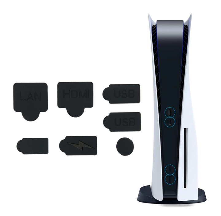 For PlayStation 5 7pcs Silicone Dust Plugs Set USB Interface Anti-Dust Cap Dust proof Cover for PS5 Game Console