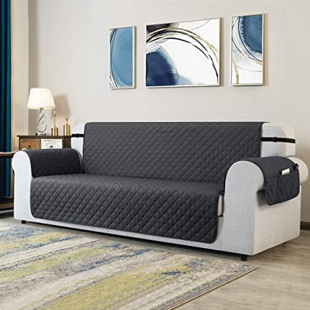 Quilted Sofa Covers - 3 Seater - Cotton - Sofa Runners With Side Pockets