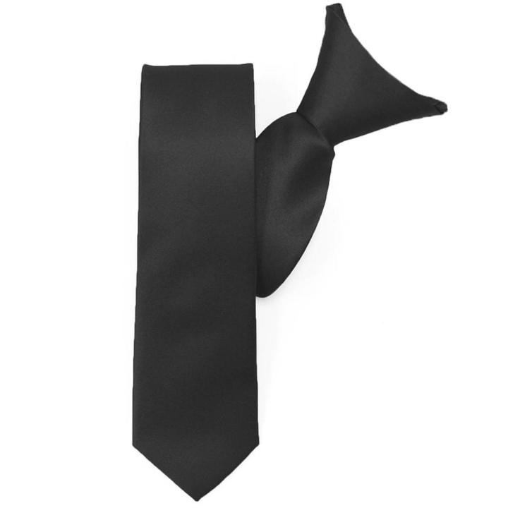 Men's Solid Black Clip-On Tie Black Neck Tie