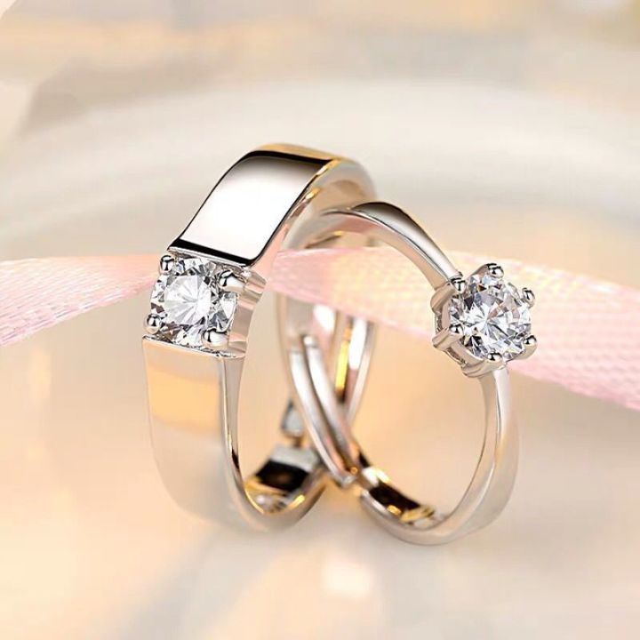 European American wedding platinum rings open size zircon couple ring men female mosan silver plated ring for wholesale