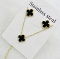 Black Clover Stainless Steel Necklace and Earring Set. 