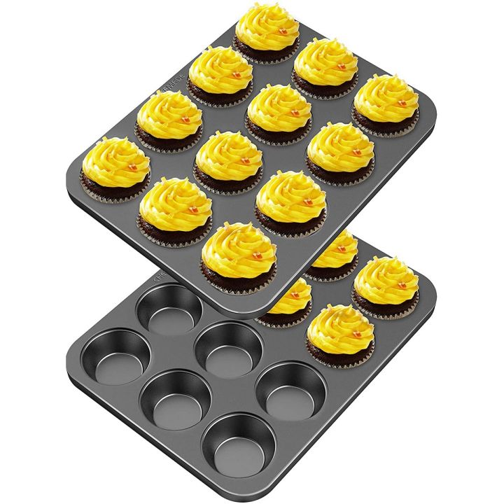 6 12 Cups Muffin Pan Set Bakeware Non Stick Cupcake Baking Pan Heavy Duty Carbon Steel Pan Muffin Tins Standard Baking Mold for Cakes Daraz.pk