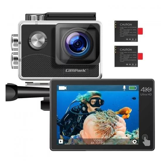 Campark X15 4K Action Camera with Touch Screen EIS Anti-Shake WiFi Waterproof Cam 30m Underwater with Mount Accessory Kits