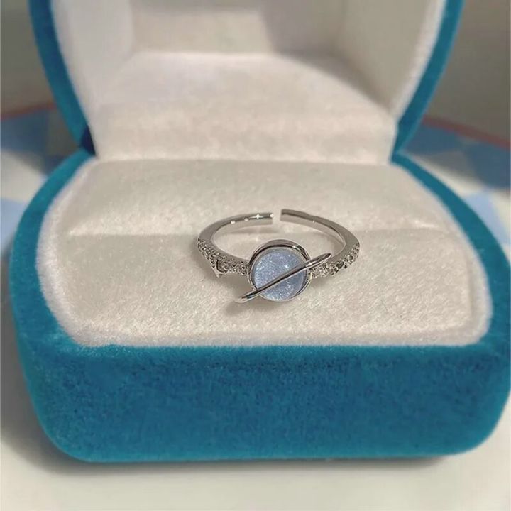 Blue Crystal Planet Rings Aesthetic Creative Zircon Asteroid Open Ring Y2k Shiny Zircon Rings For Women Teens Party Jewelry