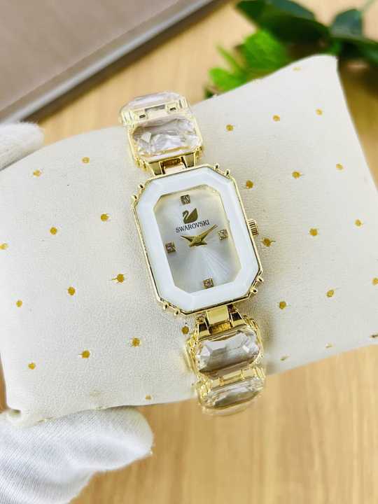 Swarovski Designer Women’s Watch – Gold Bracelet with Crystal Stones ...